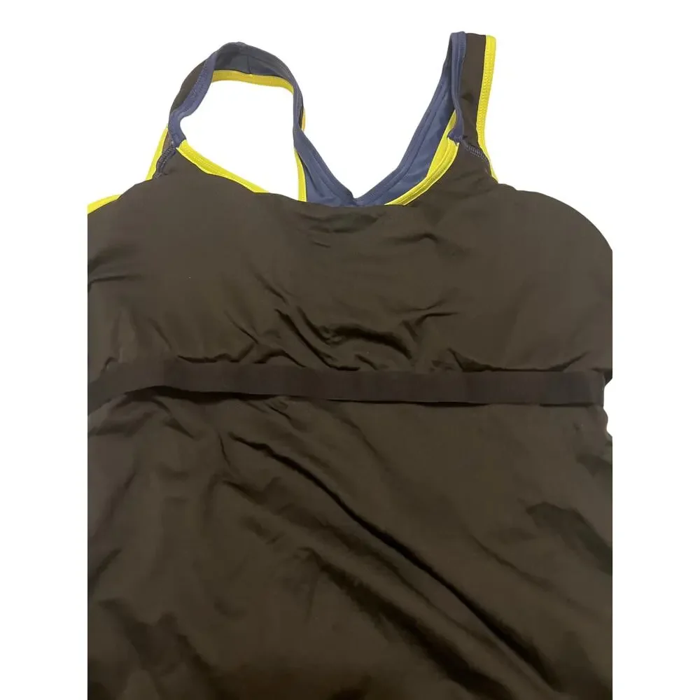 Women's Contrast Boyleg Racer Cutout Back Sports One Piece Swimsuit NWT Size L - Picture 6 of 9